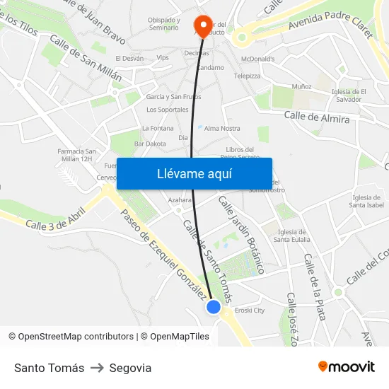 Santo Tomás to Segovia map