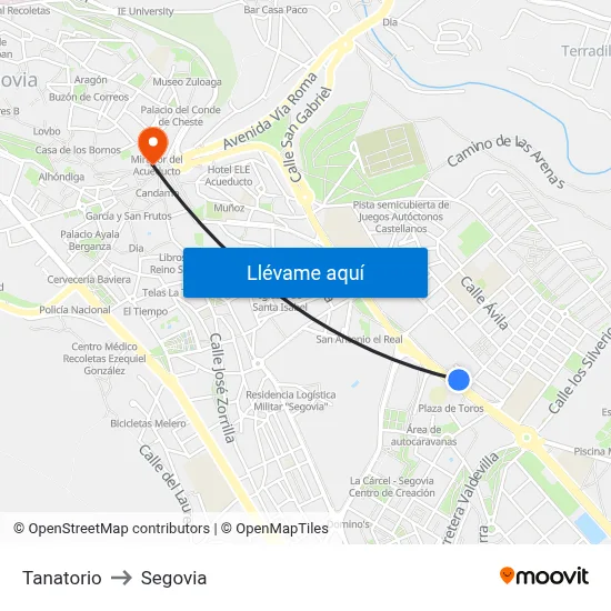 Tanatorio to Segovia map