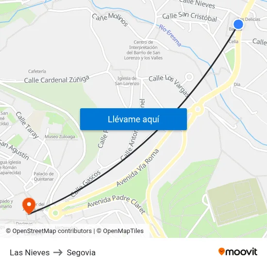 Las Nieves to Segovia map