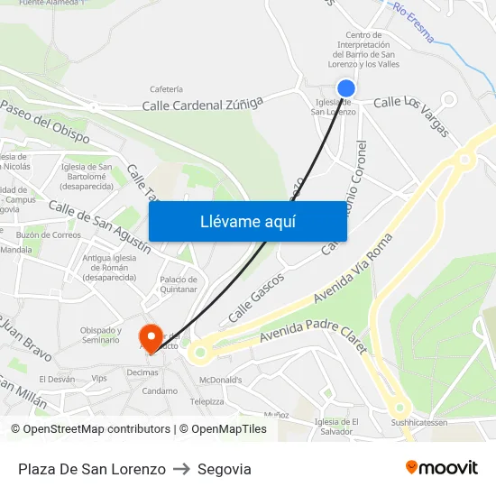 Plaza De San Lorenzo to Segovia map