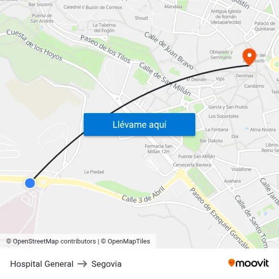 Hospital General to Segovia map
