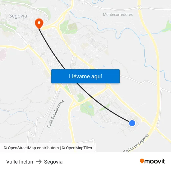 Valle Inclán to Segovia map