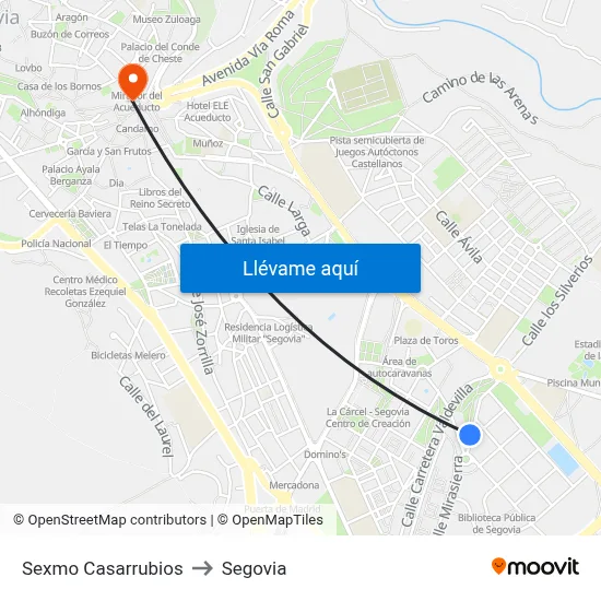 Sexmo Casarrubios to Segovia map