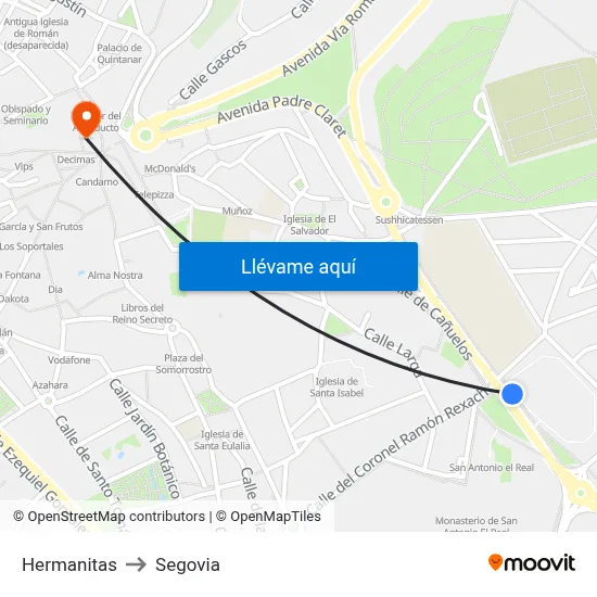 Hermanitas to Segovia map