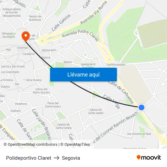 Polideportivo Claret to Segovia map