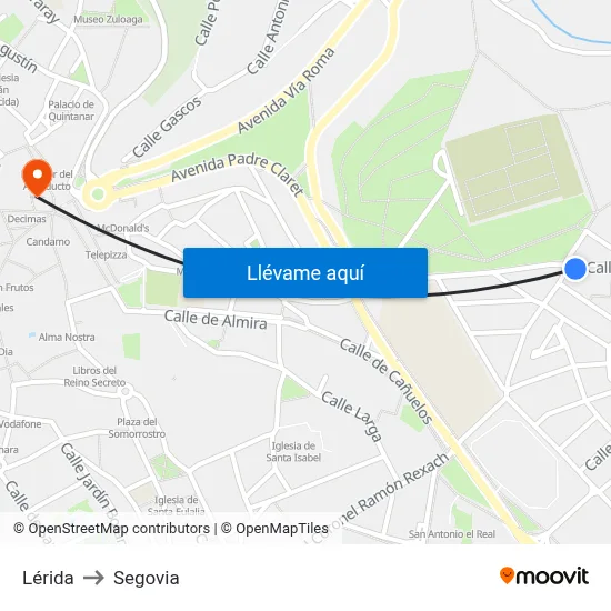 Lérida to Segovia map