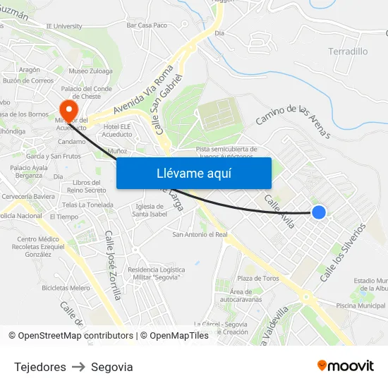Tejedores to Segovia map