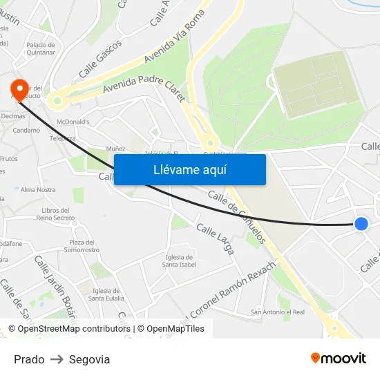 Prado to Segovia map