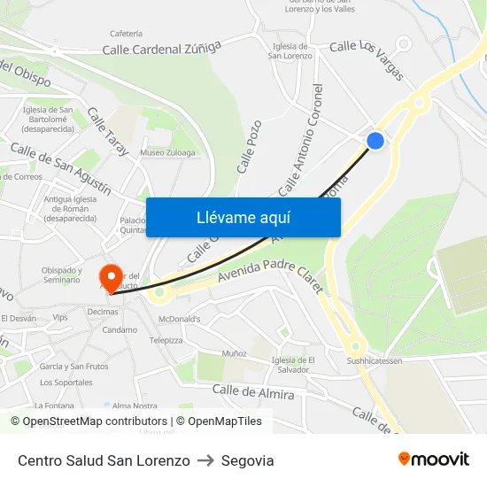 Centro Salud San Lorenzo to Segovia map