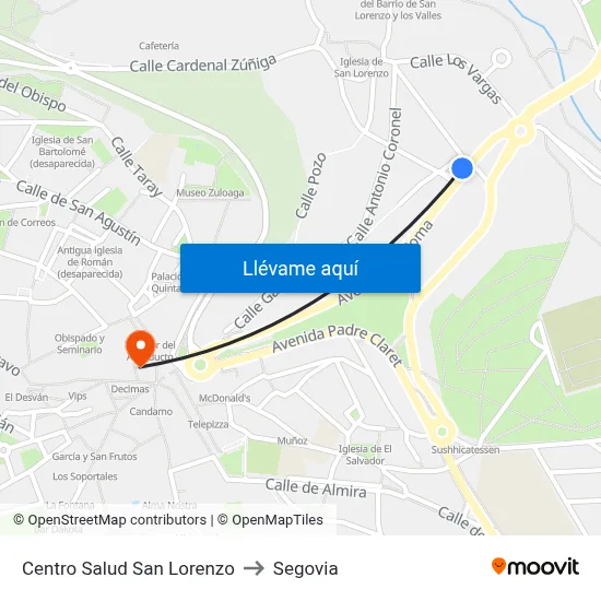 Centro Salud San Lorenzo to Segovia map