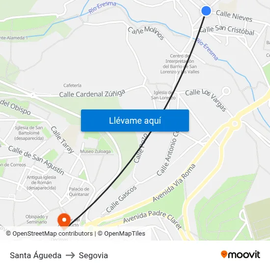 Santa Águeda to Segovia map