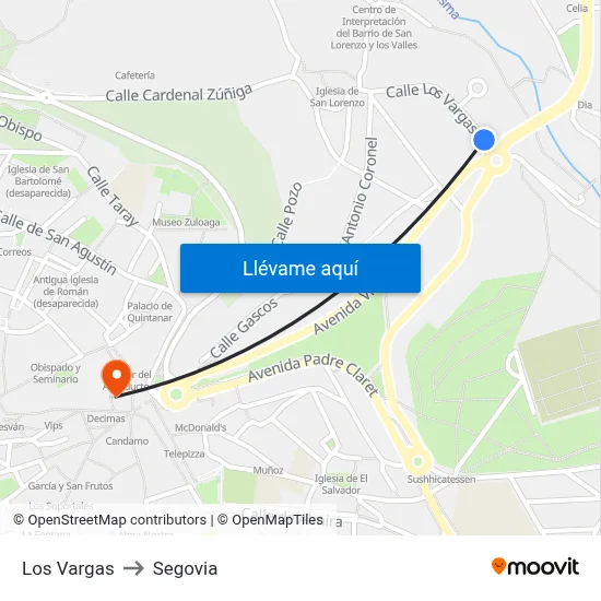 Los Vargas to Segovia map