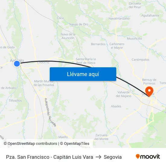 Pza. San Francisco - Capitán Luis Vara to Segovia map