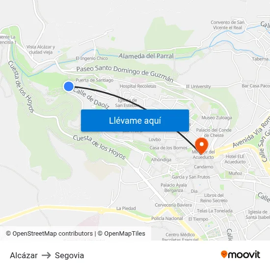 Alcázar to Segovia map