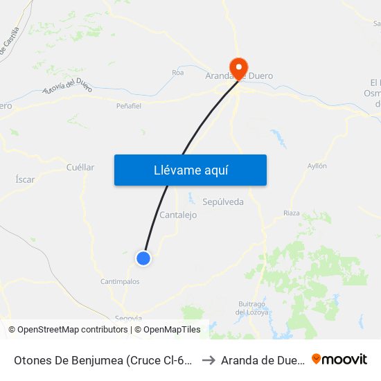 Otones De Benjumea (Cruce Cl-603) to Aranda de Duero map