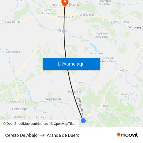 Cerezo De Abajo to Aranda de Duero map