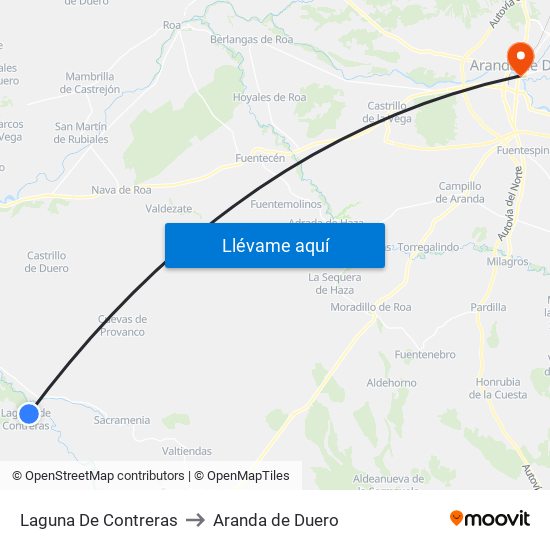 Laguna De Contreras to Aranda de Duero map