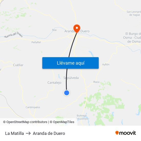 La Matilla to Aranda de Duero map