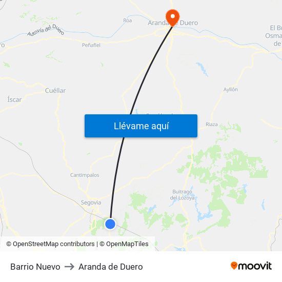 Barrio Nuevo to Aranda de Duero map