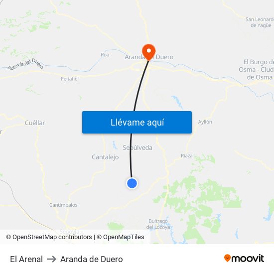El Arenal to Aranda de Duero map