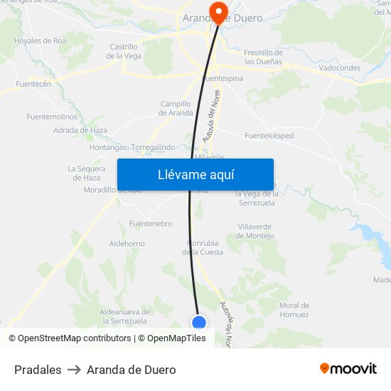 Pradales to Aranda de Duero map
