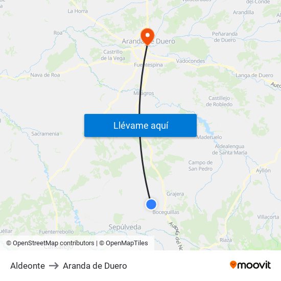 Aldeonte to Aranda de Duero map