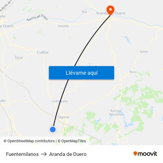 Fuentemilanos to Aranda de Duero map