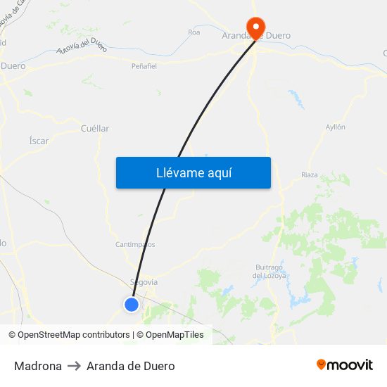 Madrona to Aranda de Duero map