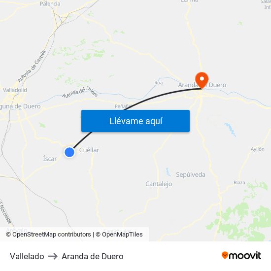Vallelado to Aranda de Duero map