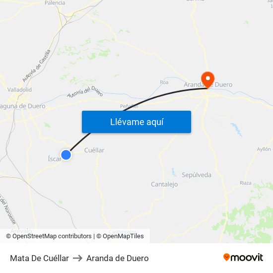 Mata De Cuéllar to Aranda de Duero map