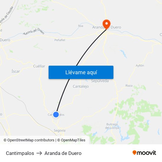 Cantimpalos to Aranda de Duero map