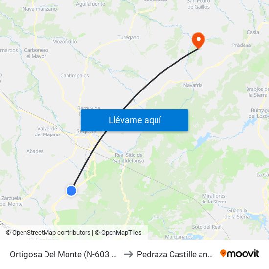 Ortigosa Del Monte (N-603 Sentido Segovia) to Pedraza Castille and León Spain map