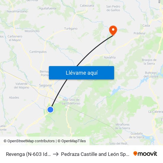 Revenga (N-603 Ida) to Pedraza Castille and León Spain map