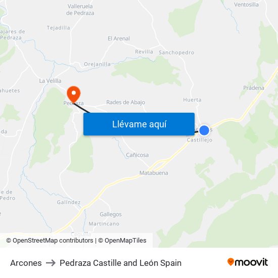 Arcones to Pedraza Castille and León Spain map