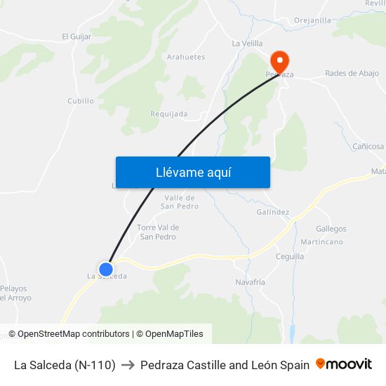 La Salceda (N-110) to Pedraza Castille and León Spain map