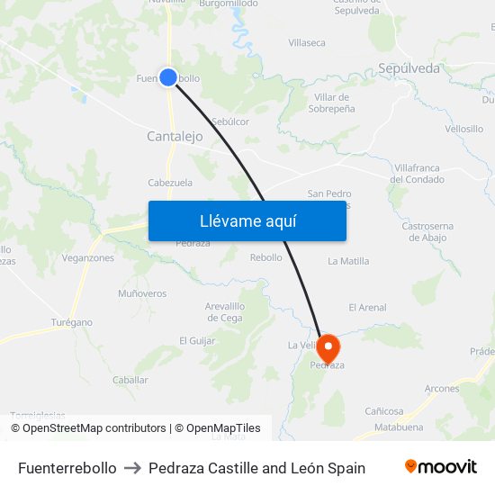Fuenterrebollo to Pedraza Castille and León Spain map