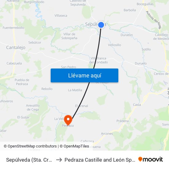 Sepúlveda (Sta. Cruz) to Pedraza Castille and León Spain map
