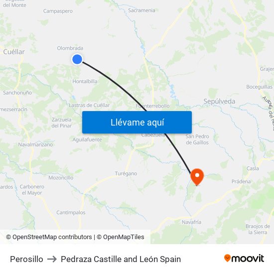 Perosillo to Pedraza Castille and León Spain map