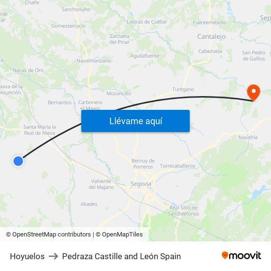 Hoyuelos to Pedraza Castille and León Spain map