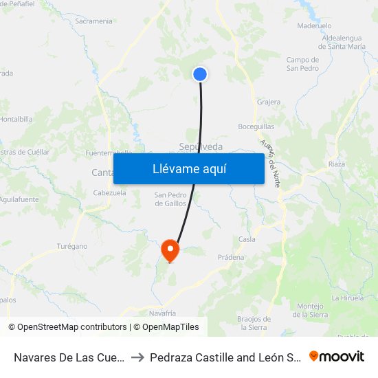 Navares De Las Cuevas to Pedraza Castille and León Spain map