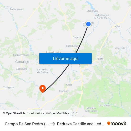 Campo De San Pedro (Plaza) to Pedraza Castille and León Spain map
