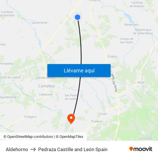 Aldehorno to Pedraza Castille and León Spain map