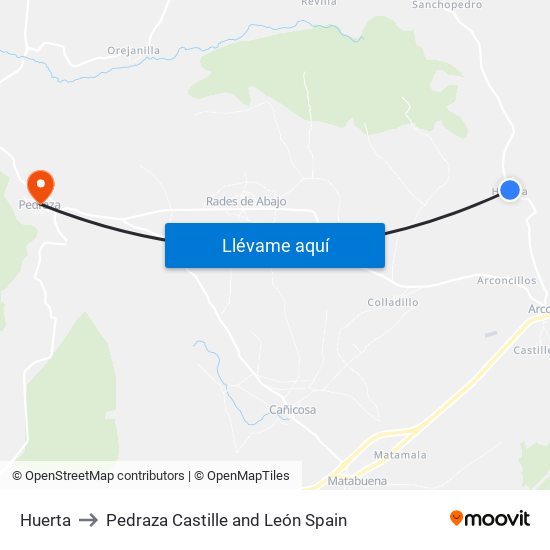 Huerta to Pedraza Castille and León Spain map