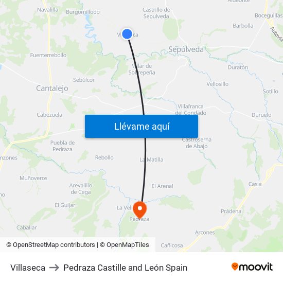 Villaseca to Pedraza Castille and León Spain map