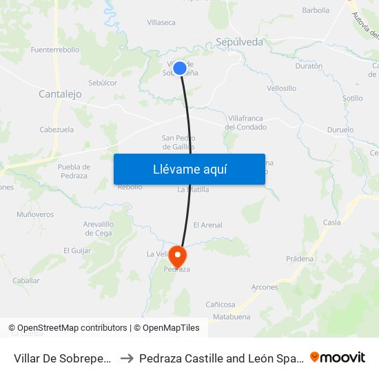 Villar De Sobrepeña to Pedraza Castille and León Spain map