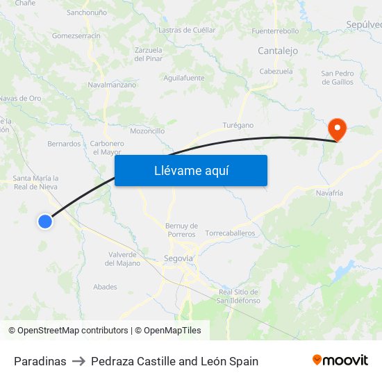 Paradinas to Pedraza Castille and León Spain map