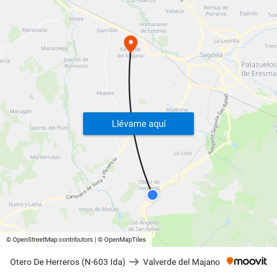 Otero De Herreros (N-603 Ida) to Valverde del Majano map