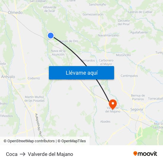 Coca to Valverde del Majano map