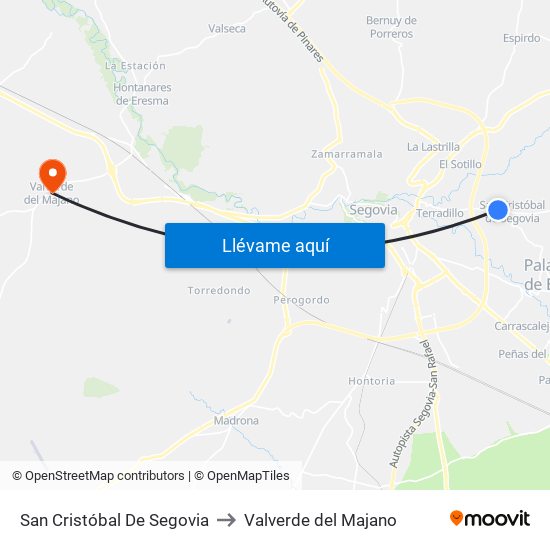 San Cristóbal De Segovia to Valverde del Majano map