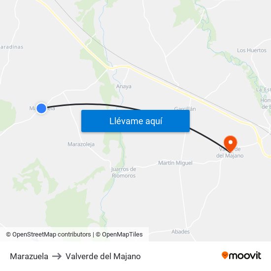 Marazuela to Valverde del Majano map